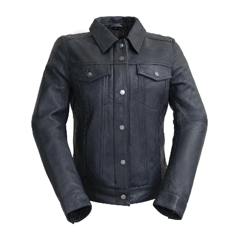 First Manufacturing Madison - Women's Leather Jacket, Blue Knit Jacket Woven Jacket Fleece Jacket First Manufacturing Madison - Women's Leather Jacket, Blue Knit Jacket Woven Jacket Fleece Jacket