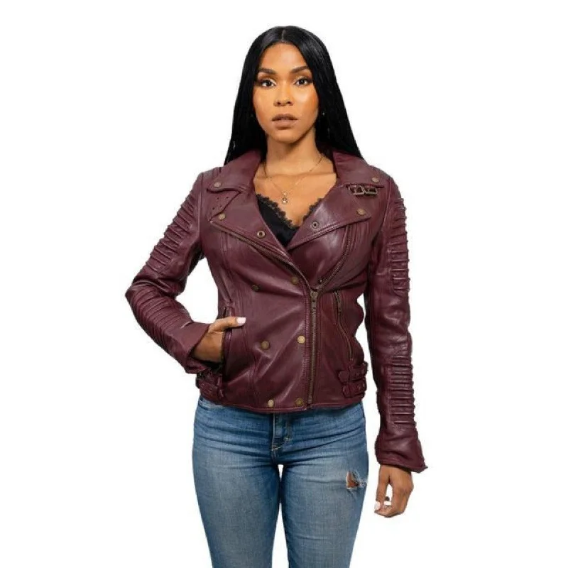 First Manufacturing Queens - Women's Fashion Lambskin Leather Jacket, Oxblood Herringbone Jacket Checkered Jacket Solid Jacket First Manufacturing Queens - Women's Fashion Lambskin Leather Jacket, Oxblood Herringbone Jacket Checkered Jacket Solid Jacket