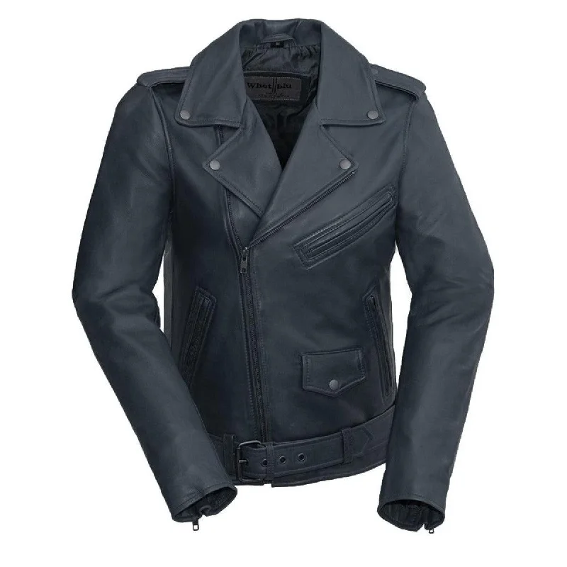 First Manufacturing Rebel - Women's Lambskin Leather Jacket, Navy Blue Anorak Shell Jacket Lightweight Jacket First Manufacturing Rebel - Women's Lambskin Leather Jacket, Navy Blue Anorak Shell Jacket Lightweight Jacket