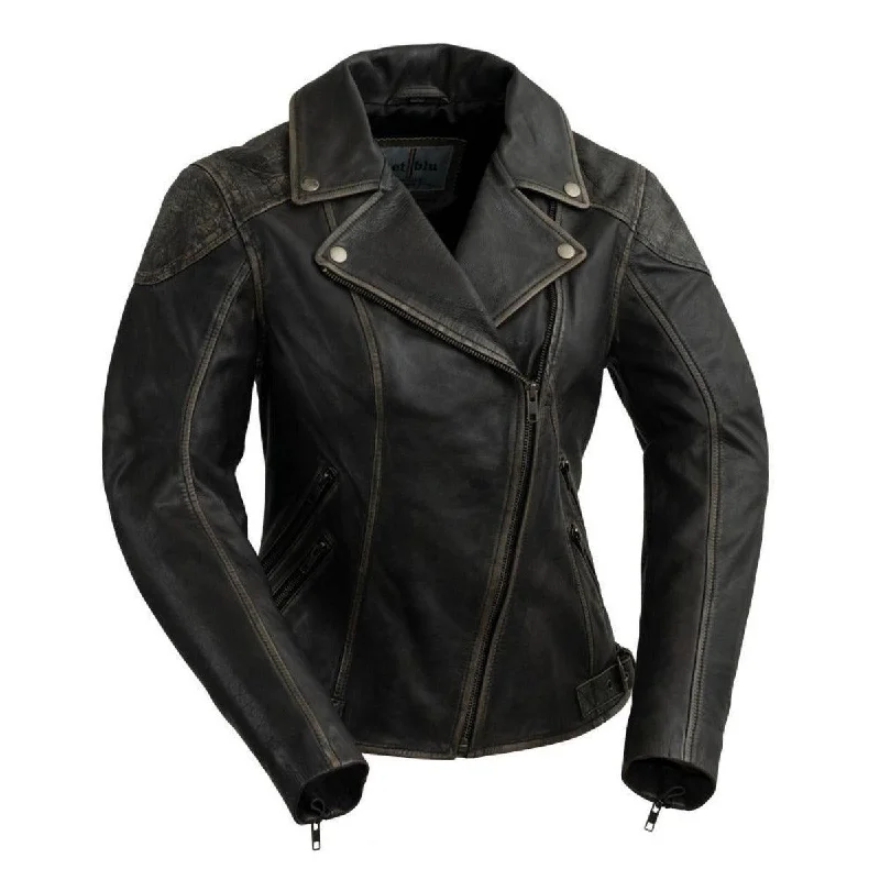 First Manufacturing Stephanie - Women's Lambskin Leather Jacket, Brown Vintage Notch Collar Peter Pan Collar Cowl Neck First Manufacturing Stephanie - Women's Lambskin Leather Jacket, Brown Vintage Notch Collar Peter Pan Collar Cowl Neck