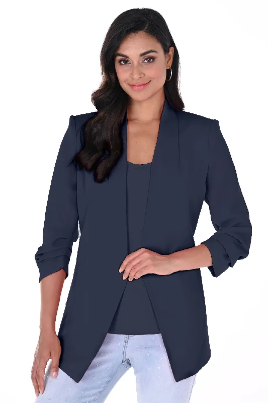 Frank Lyman 246343 Midnight Navy Open Front Jacket A-Line Jacket Boat Neck Shawl Collar Frank Lyman 246343 Midnight Navy Open Front Jacket A-Line Jacket Boat Neck Shawl Collar