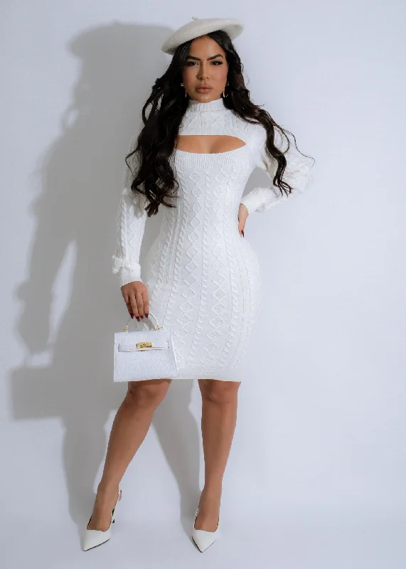 Frosted Grace Knit Mini Dress White Fashionable Mini Dress with Slits