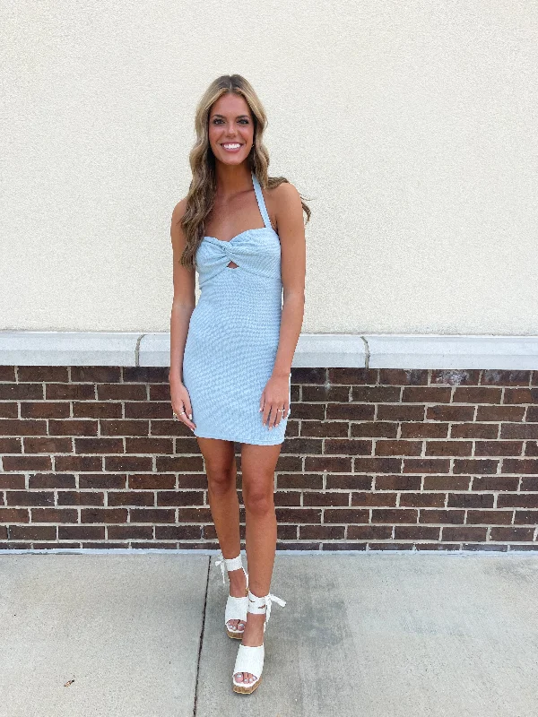 Halter Mini Dress Trendy Button-Detail Mini Dress