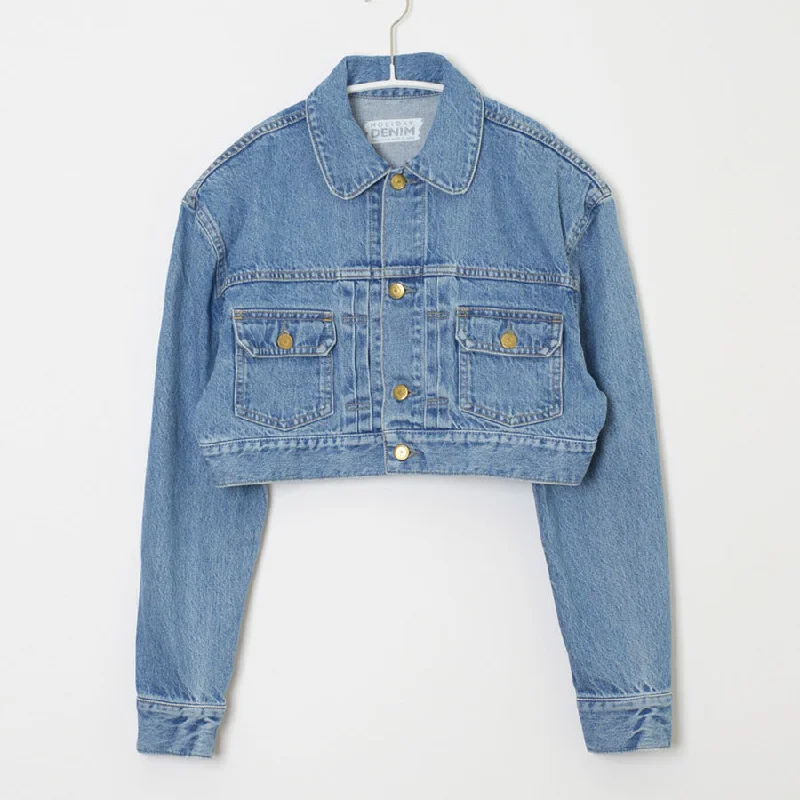 【HOLIDAY/ホリディ】CROPPED DENIM JACKET (LIGHT INDIGO) <br>23102033 Elasticated Jacket Padded Jacket Insulated Jacket 【HOLIDAY/ホリディ】CROPPED DENIM JACKET (LIGHT INDIGO) <br>23102033 Elasticated Jacket Padded Jacket Insulated Jacket