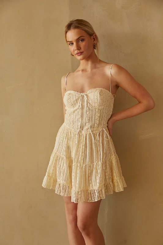 Ivy Lace Bustier Babydoll Mini Dress Casual High-Waist Mini Dress