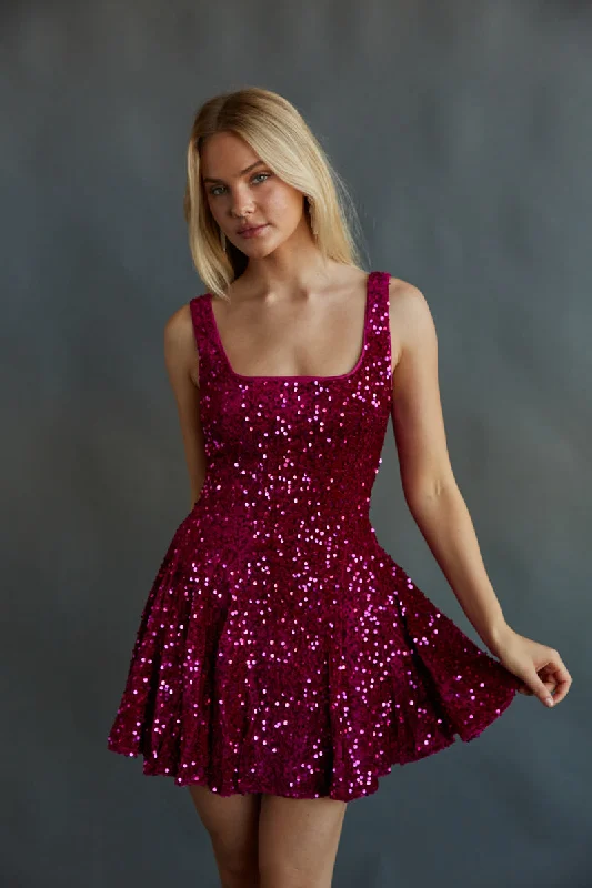 Lacy Velvet Sequin Skater Mini Dress Fashionable Mini Dress with Frills