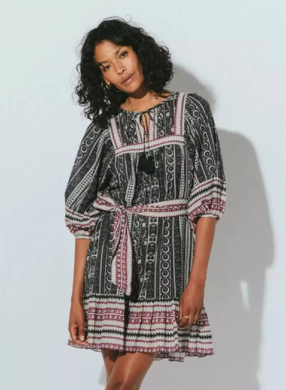 Magdalena Mini Dress Stripe Block Print Elegant Vintage Mini Dress