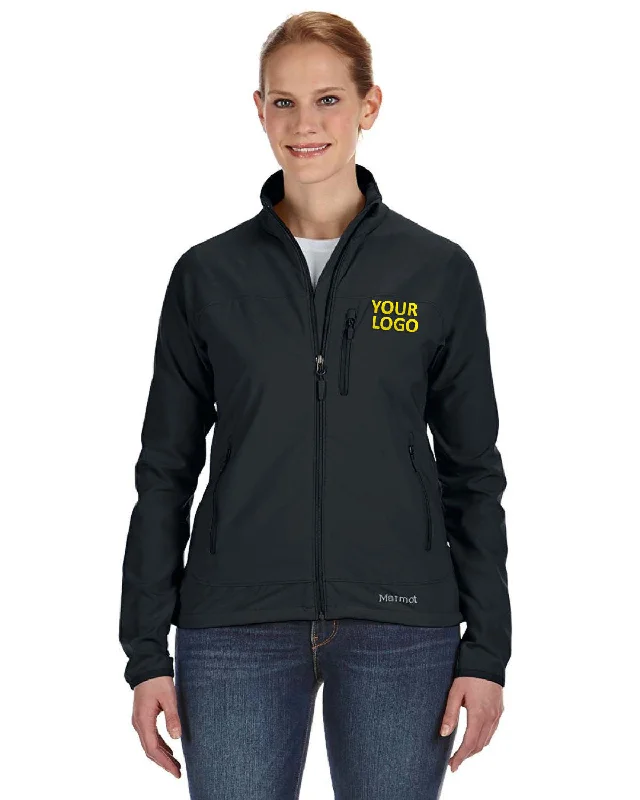 Marmot Ladies Tempo Customized Jackets, Black A-Line Jacket Boat Neck Shawl Collar