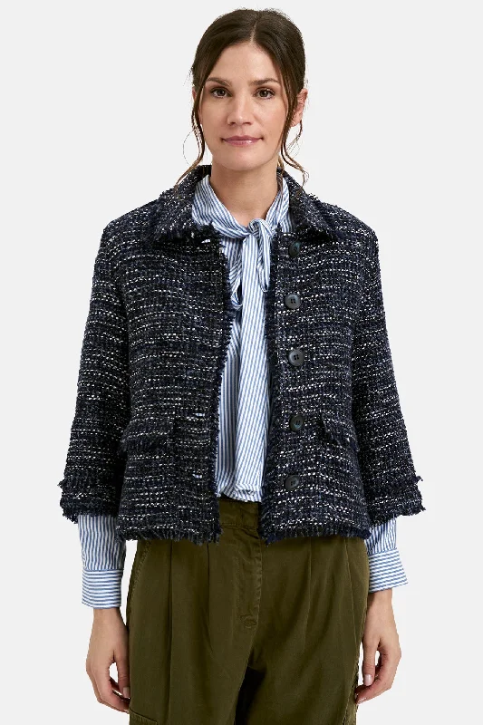 Milano 43-4634-4085 Navy Print Jacket with Collar & 3/4 Sleeves Mesh Jacket Canvas Jacket Denim Jacket Milano 43-4634-4085 Navy Print Jacket with Collar & 3/4 Sleeves Mesh Jacket Canvas Jacket Denim Jacket
