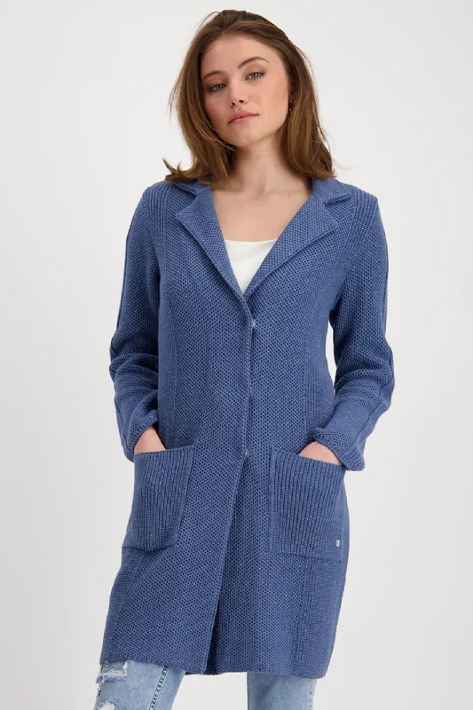 Monari 807889 Moonlight Blue 727 Basic Long Jacket Lapel Collar Hoodie Zip-Up Jacket Button-Up Jacket Monari 807889 Moonlight Blue 727 Basic Long Jacket Lapel Collar Hoodie Zip-Up Jacket Button-Up Jacket