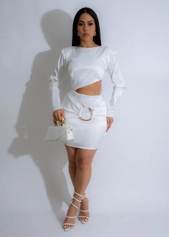 Moonlit Charm Satin Mini Dress White Fashionable Party Mini Dress