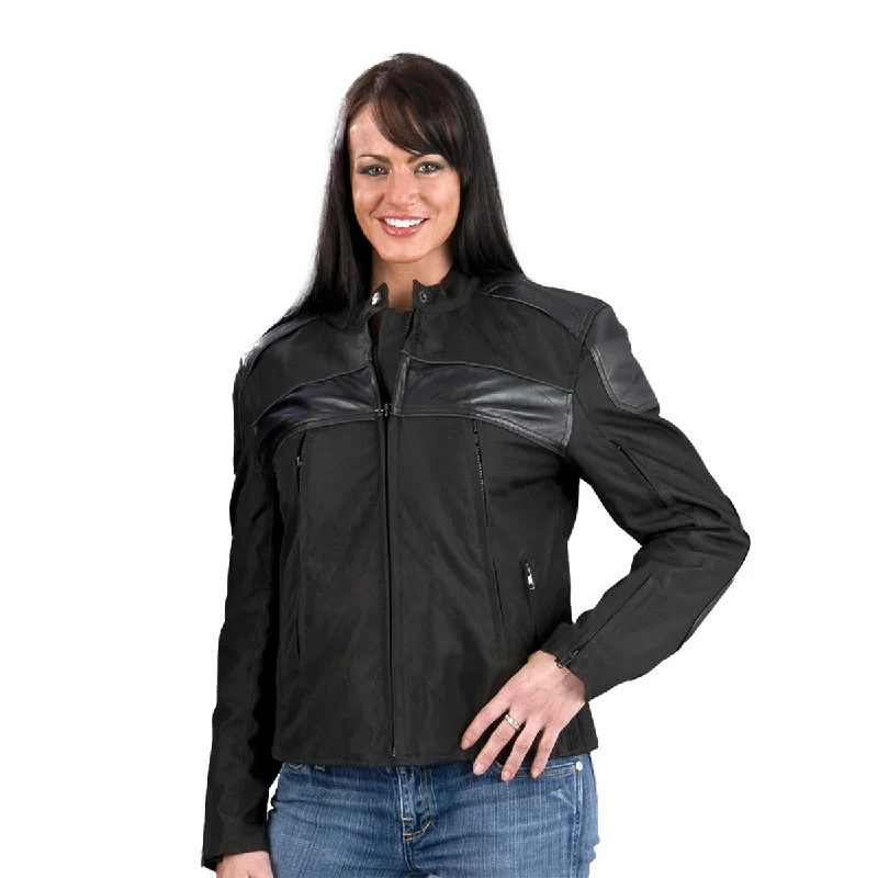 NexGen SH1971 Women's Black Textile and Leather Motorcycle Racer Jacket Snapped Jacket Toggled Jacket Drawstring Jacket NexGen SH1971 Women's Black Textile and Leather Motorcycle Racer Jacket Snapped Jacket Toggled Jacket Drawstring Jacket