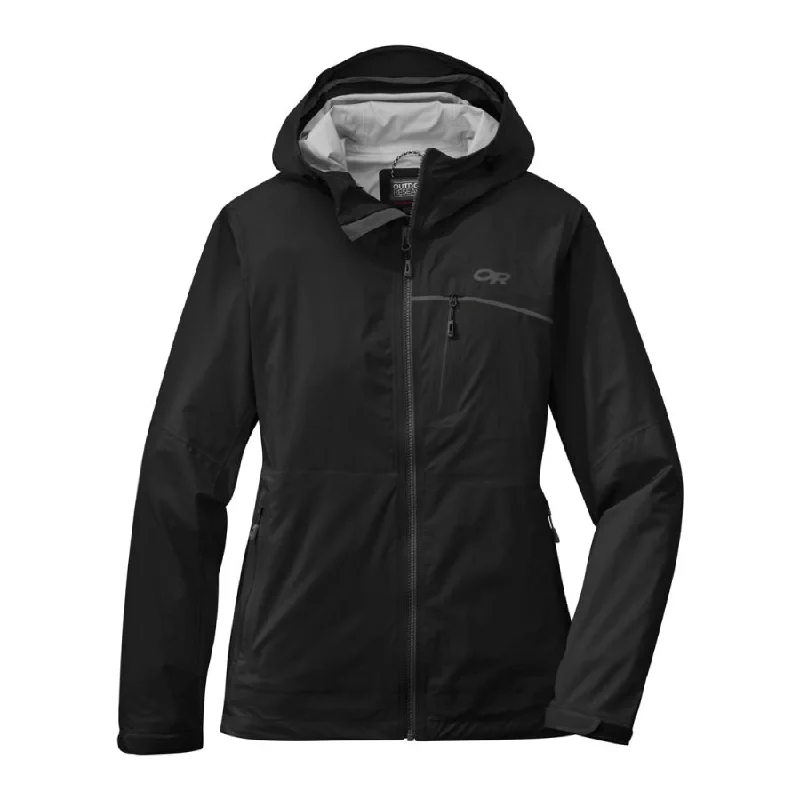 Outdoor Research Interstellar Womens Waterproof Hooded Jacket Front Pockets Side Pockets Patch Pockets Outdoor Research Interstellar Womens Waterproof Hooded Jacket Front Pockets Side Pockets Patch Pockets