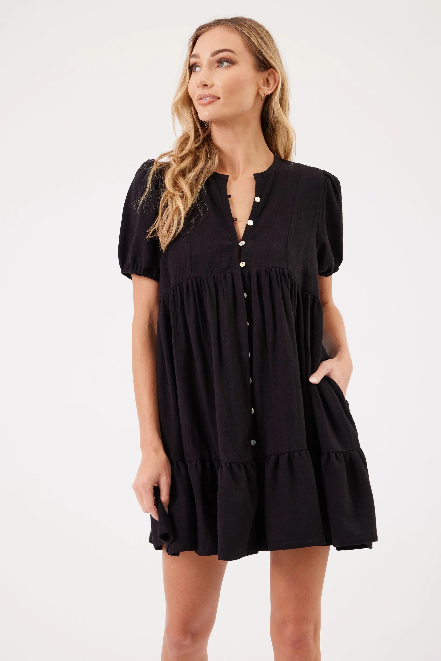 Paige Mini Dress - Black Cozy Cotton Mini Dress