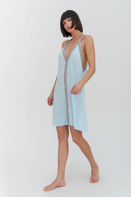 Light Blue Beach Cover Up Mini Dress - Pima Mini Sundress Celeste Cozy Ruched Mini Dress