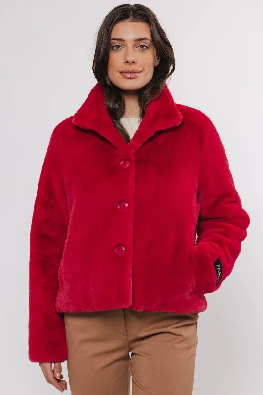 Rino & Pelle Vie 7002411 Single Breasted Fake Fur Jacket Red Berry Oversized Jacket Tailored Jacket Straight Jacket Rino & Pelle Vie 7002411 Single Breasted Fake Fur Jacket Red Berry Oversized Jacket Tailored Jacket Straight Jacket