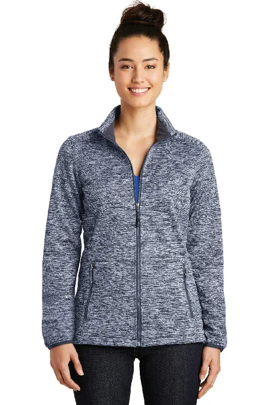 Sport-Tek Ladies PosiCharge Electric Heather Soft Shell Jacket. LST30 Welt Pockets Slit Pockets Flap Pockets