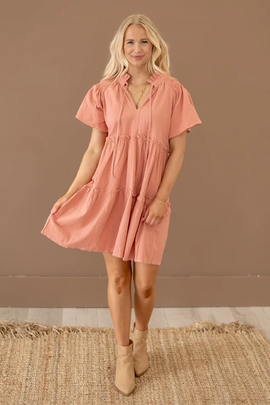 Tiered mini dress with tie Trendy Cut-Out Mini Dress