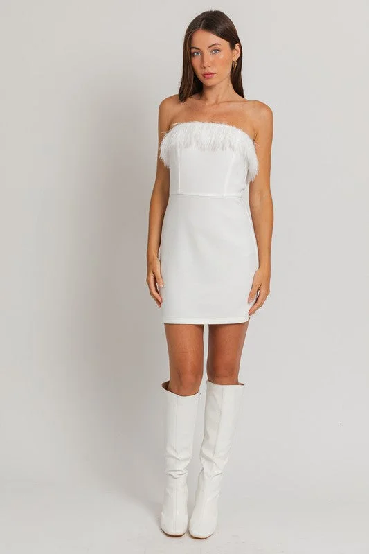 Until The End Fur Fringe Mini Dress Stylish Puff Sleeve Mini Dress