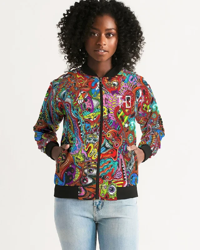 Trippy' Women's Bomber Jacket Plaid Jacket Tartan Jacket Houndstooth Jacket