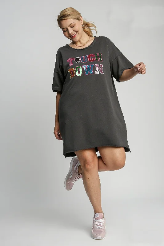 Umgee Game Day Style Mini Dress in Charcoal Classic Floral Print Mini Dress
