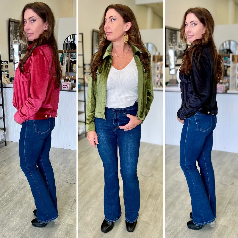 The Crush Velvet Short Jacket Front Pockets Side Pockets Patch Pockets