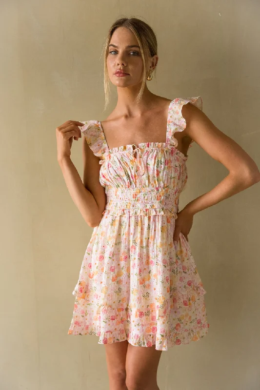 Wanda Floral Ruffle Babydoll Mini Dress Stylish Floral Print Mini Dress