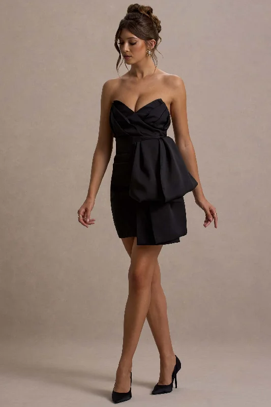 Winner | Black Bandeau Mini Dress With OversizedBow Fashionable Mini Dress with Slits
