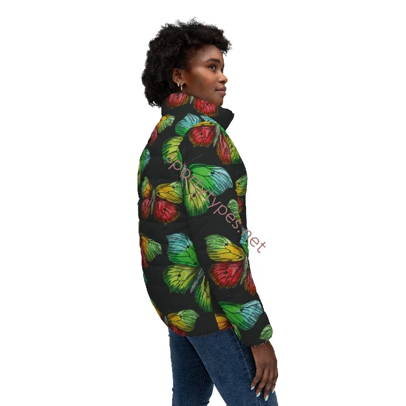 Women’s Butterflies Puffer Jacket Nylon Fabric Polyester Fabric Spandex Fabric