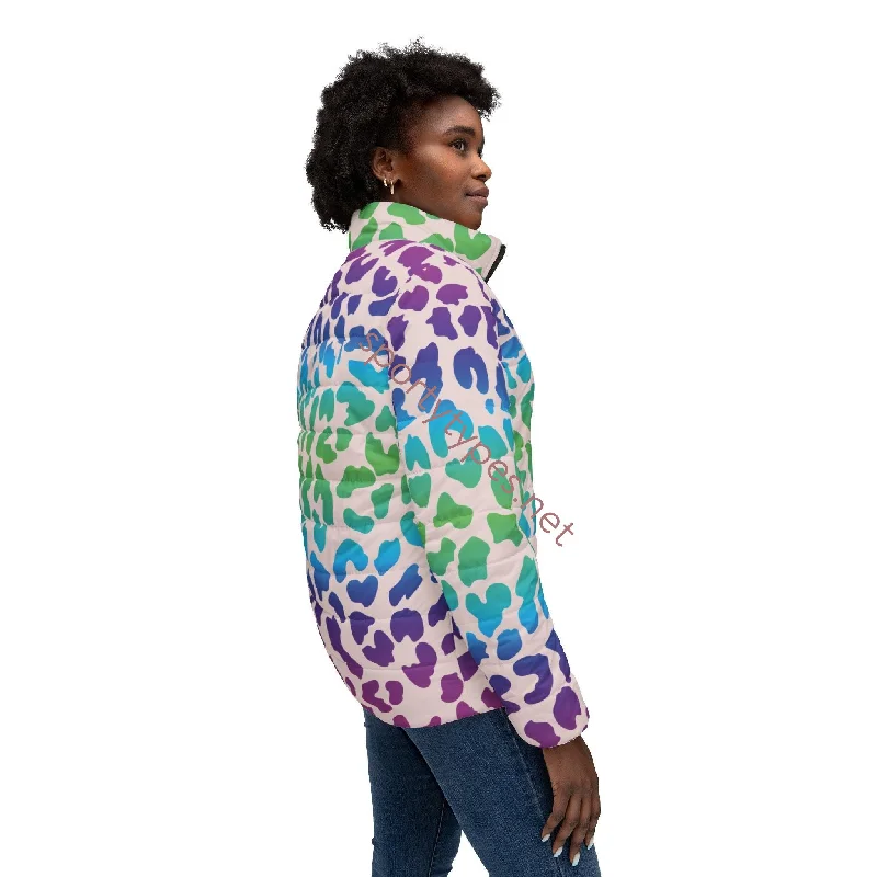Women’s Neon Leopard Print Puffer Jacket Lace Jacket Ribbed Jacket Sequined Jacket