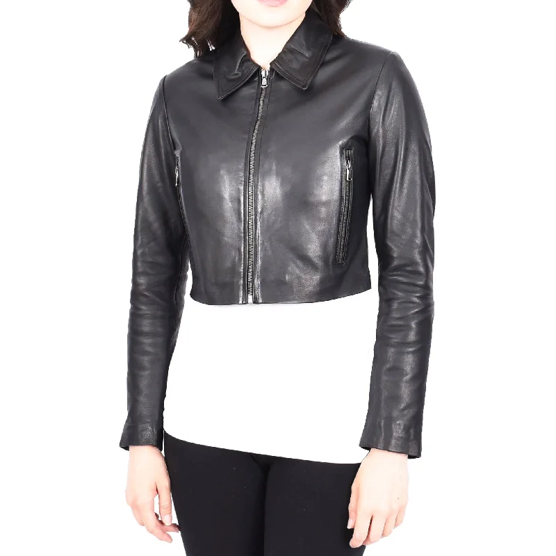 Womens Black Cropped Leather Bolero Jacket Slim Fit Zip Fasten Bustier Chiquita Denim Fabric Leather Fabric Suede Fabric Womens Black Cropped Leather Bolero Jacket Slim Fit Zip Fasten Bustier Chiquita Denim Fabric Leather Fabric Suede Fabric