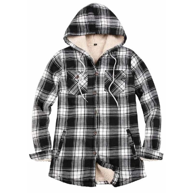 Women's Matching Family Black White Flannel Jacket with Hood Knit Fabric Woven Fabric Fleece Fabric Women's Matching Family Black White Flannel Jacket with Hood Knit Fabric Woven Fabric Fleece Fabric