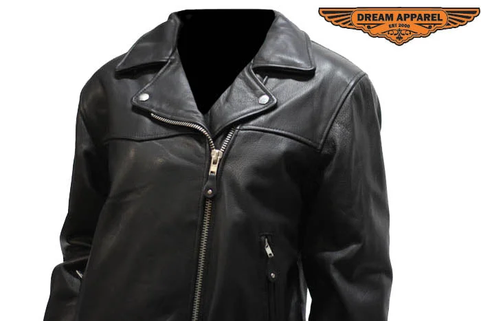 Womens Naked Cowhide Motorcycle Jacket Zippered Front Buttoned Front Snap Front