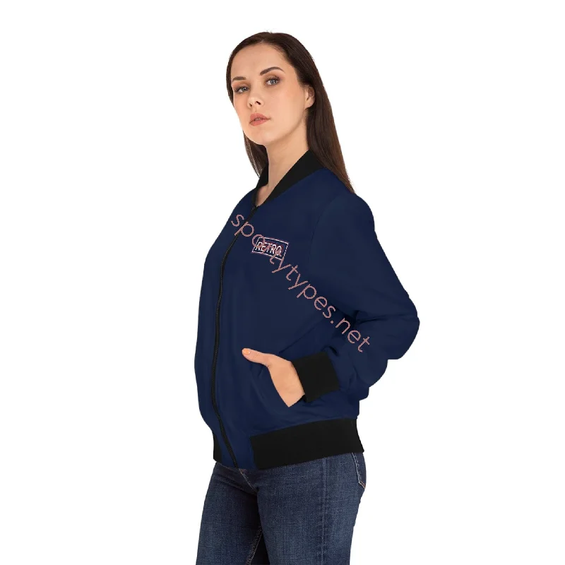 Women's Navy RETRO Bomber Jacket Plaid Jacket Tartan Jacket Houndstooth Jacket