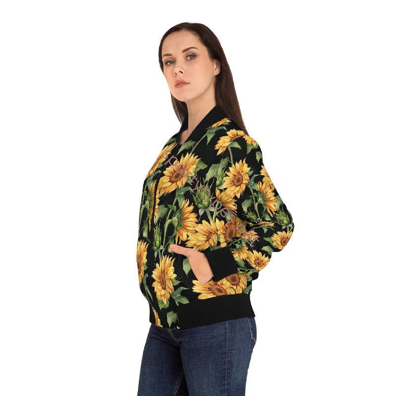 Women's Sunflowers Bomber Jacket Satin Jacket Silk Jacket Chiffon Jacket