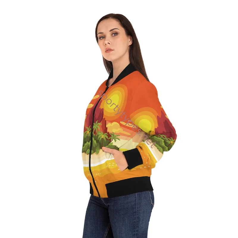 Women's Tropical Bomber Jacket Zip Front Button Front Snap Front