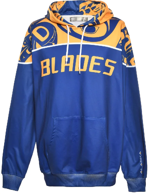 Blue Blades Printed Hoodie - L Hoodie with Button Placket Classic Preppy