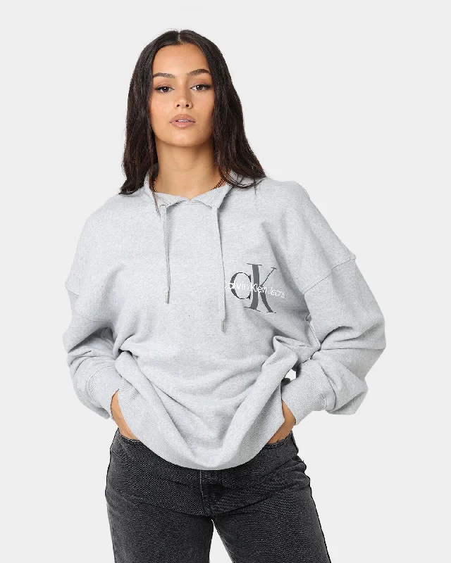 Calvin Klein Monogram Funnel Neck Sweatshirt Light Grey Heat Graphic Hoodie Design Print