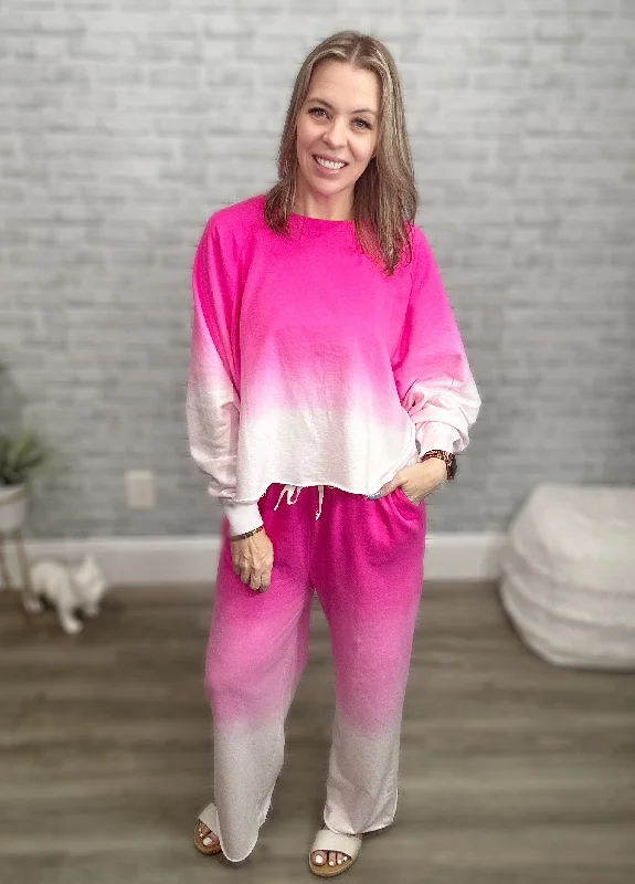 2 Colors - Ombre Sweatshirt and Pants Lounge Set Hoodie Sweatshirt Pullover