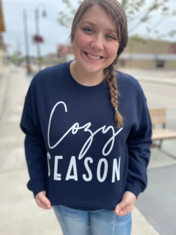Cozy Season Graphic Sweatshirt Hoodie with Distressed Vintage Worn