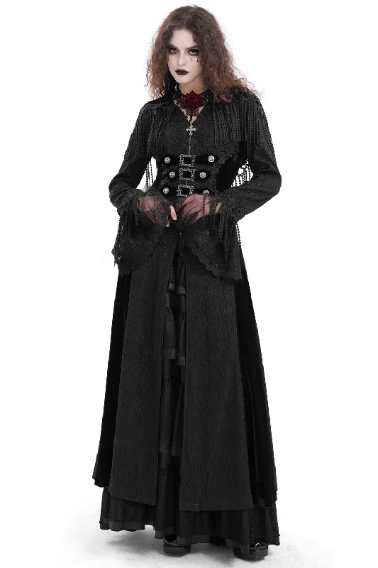 Elegant Gothic Hooded Cape with Lace and Metal Detailing Hoodie with Drop Shoulder Relaxed Streetwear Elegant Gothic Hooded Cape with Lace and Metal Detailing Hoodie with Drop Shoulder Relaxed Streetwear