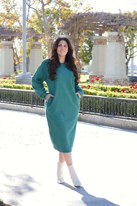 Gianna Green Sweatshirt Dress Hoodie with Color Block Contrast Stylish