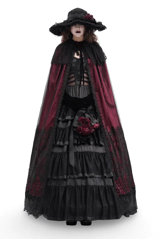 Gothic Hooded Cape with Lace and Satin Detailing Hoodie with Cropped Fit Short Trendy Gothic Hooded Cape with Lace and Satin Detailing Hoodie with Cropped Fit Short Trendy