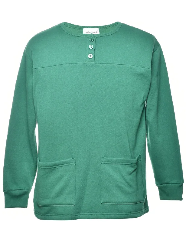Green Plain Sweatshirt - M Hoodie with Toggle Buttons Decorative Unique