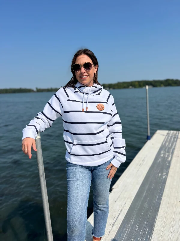 Lakegirl Fleece Striped Hoodie Hoodie with Half-Zip Sporty Casual