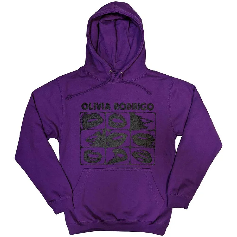 Olivia Rodrigo | Official Band Hoodie | Threshold Lips Grid Purple Hoodie with Hem Embroidery Detailed Premium Olivia Rodrigo | Official Band Hoodie | Threshold Lips Grid Purple Hoodie with Hem Embroidery Detailed Premium