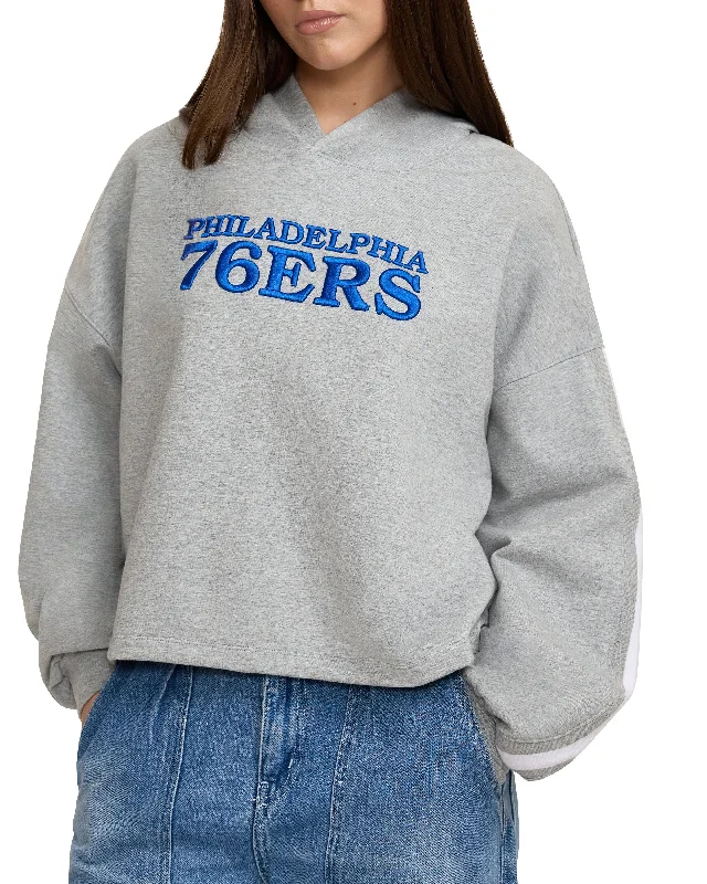 Philadelphia 76ers Gray Logo Select Women's Hoodie Hoodie with Button Placket Classic Preppy Philadelphia 76ers Gray Logo Select Women's Hoodie Hoodie with Button Placket Classic Preppy