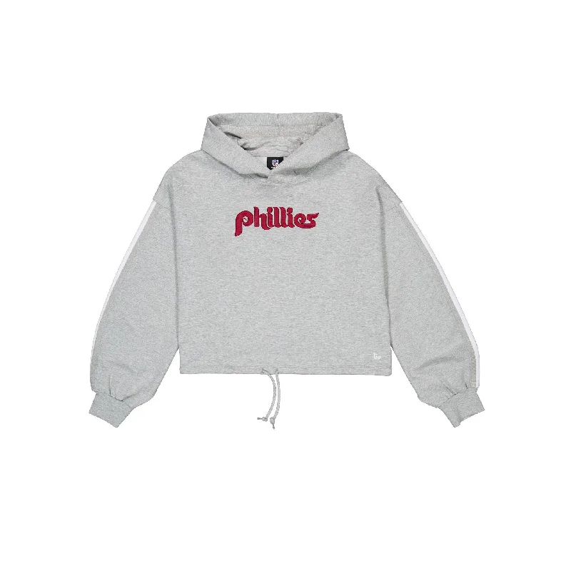 Philadelphia Phillies Gray Logo Select Women's Hoodie Hoodie with Raw Hem Edgy Unfinished Philadelphia Phillies Gray Logo Select Women's Hoodie Hoodie with Raw Hem Edgy Unfinished