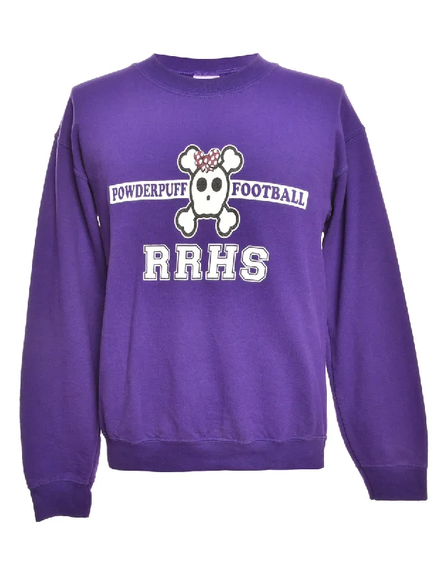 Powerpuff Football Printed Sweatshirt - M Hoodie with Hem Raw Edge Edgy Unfinished