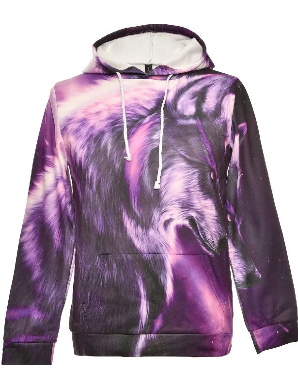 Purple Hooded Animal Sweatshirt - S Hoodie with V-Neck Classic Versatile